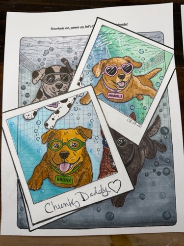 Community coloring — Gigi's Pool Party polaroid trio